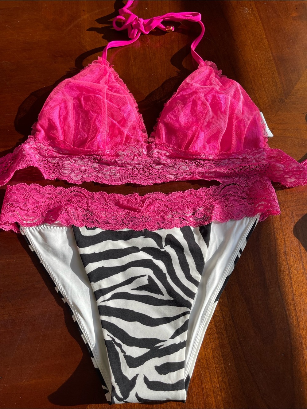 NWOT beach bunny bikini vintage lady lace Zebra XL set